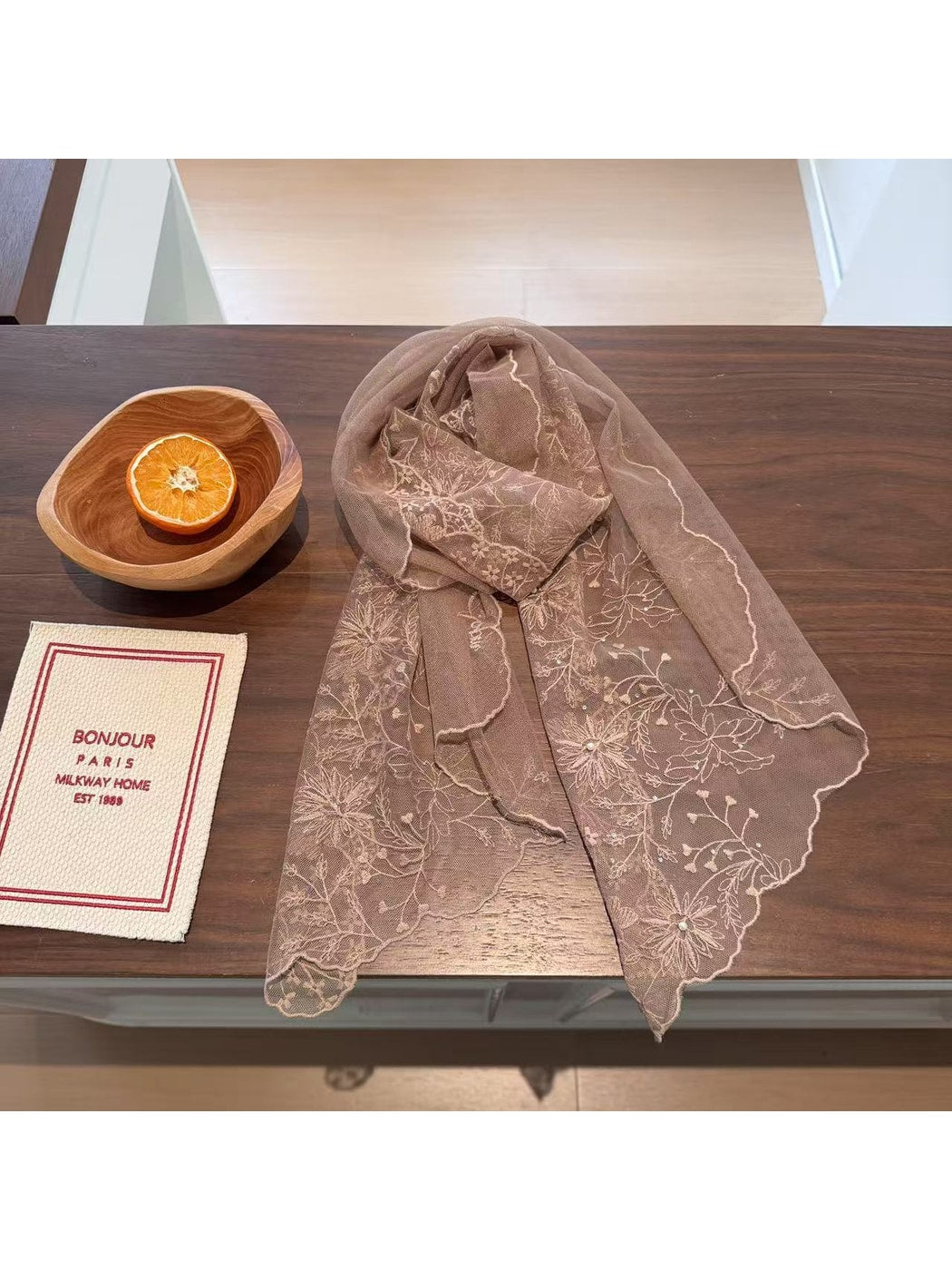Scarvii - Scalloped Edge Lace Long Styling Scarf
