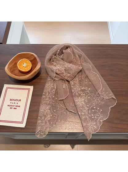 Scarvii - Scalloped Edge Lace Long Styling Scarf