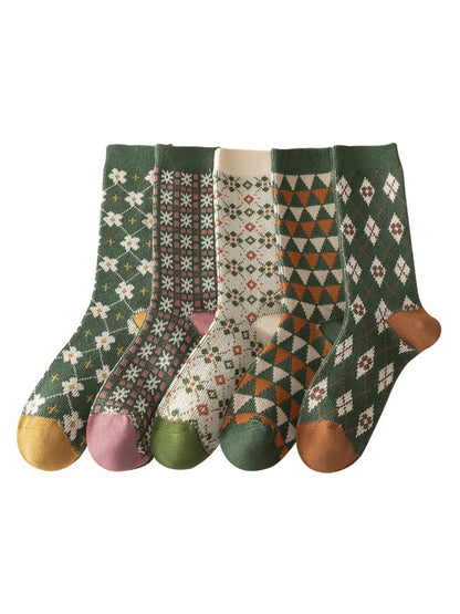 Rufia - Christmas Mid-Calf Socks with Geometric & Floral Pattern