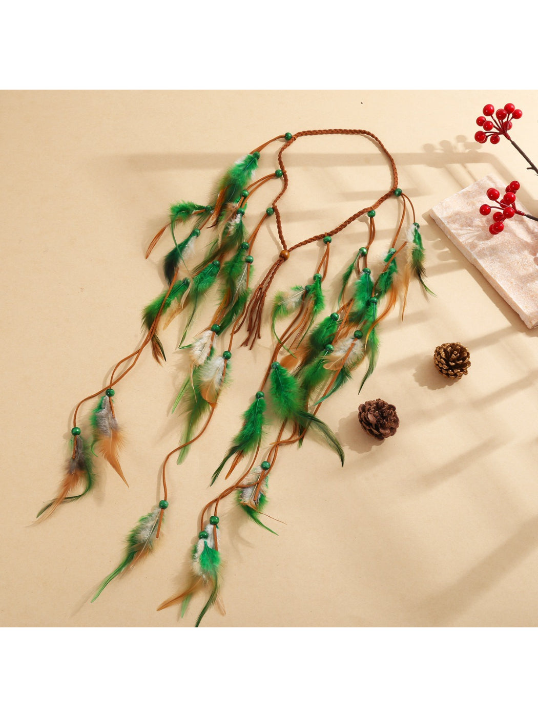 Hairish - Boho Feather Tassel Hair Headpiece with Beads