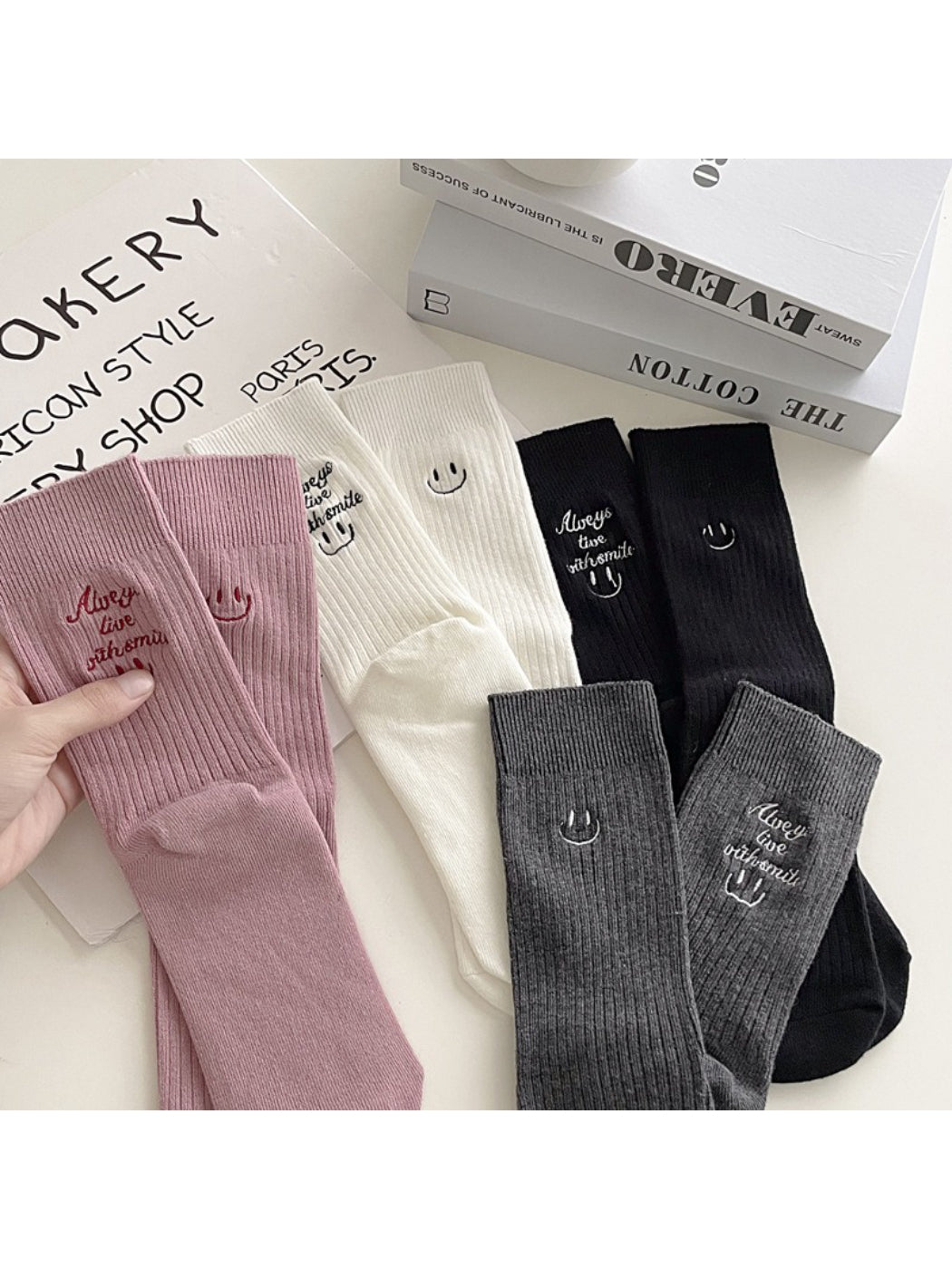 Rufia - Embroidered Smile Text Crew Socks product image 1