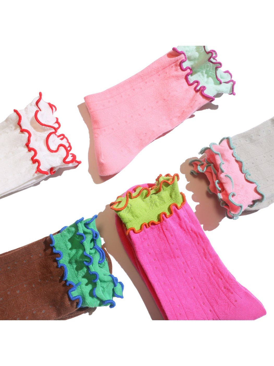 Rufia - Double-Layer Rainbow Colorblock Lace Ankle Socks