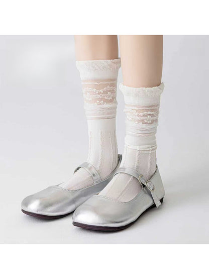 Rufia - Minimalist Solid White Openwork Crew Socks