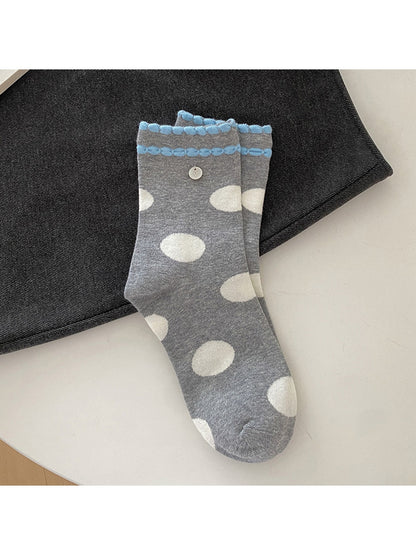 Rufia - Gray Base Pattern Ruffle Crew Socks