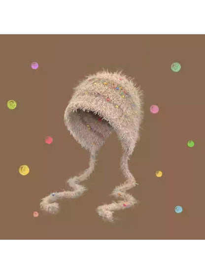 Haila - Colorful Bean Decoration Knitted Beanie with Braided Detail