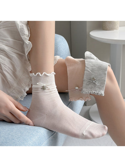 Rufia - Muted Bow Ruffle Crew Socks