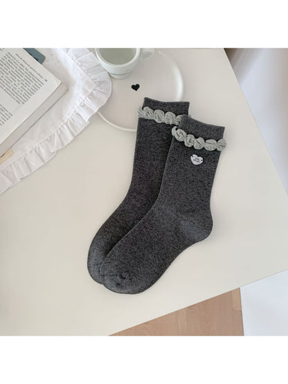 Rufia - Muted Soft Ruffle Cuff Crew Socks