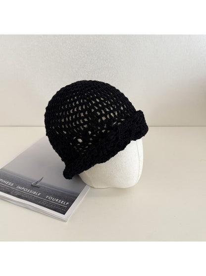 Haila - Openwork Floral Round Crown Knit Hat