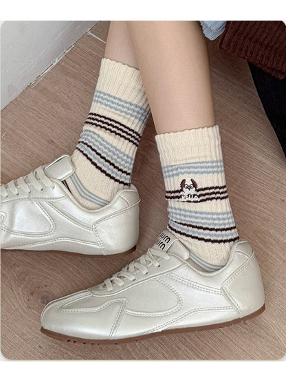 Rufia - Dog Stripe Rib Knit Crew Socks