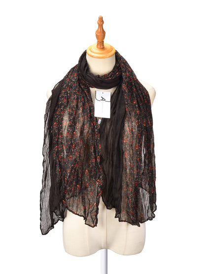 Scarvii - Vintage Floral Pattern Lightweight Ruched Scarf
