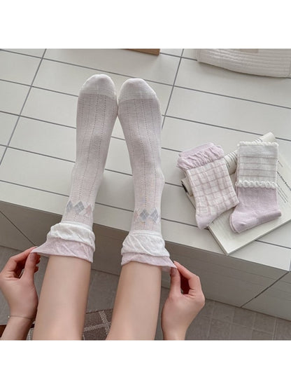 Rufia - Floral Mesh Trim Women's Crew Socks