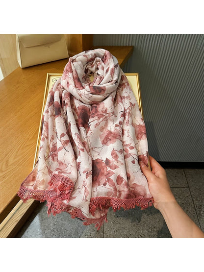 Scarvii - Lightweight Pink Floral Print Wrap Scarf