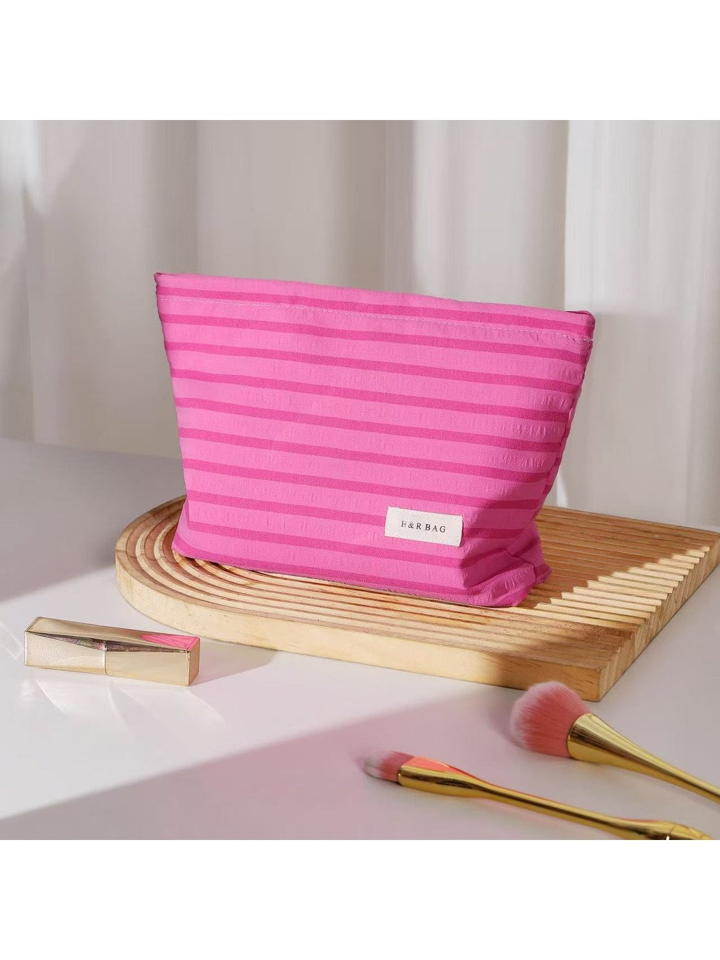 Cosbai - Striped Zipper Makeup Organizer Bag