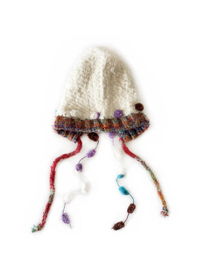 Haila - Winter Knitted Beanie with Pompom & Tassel Braids