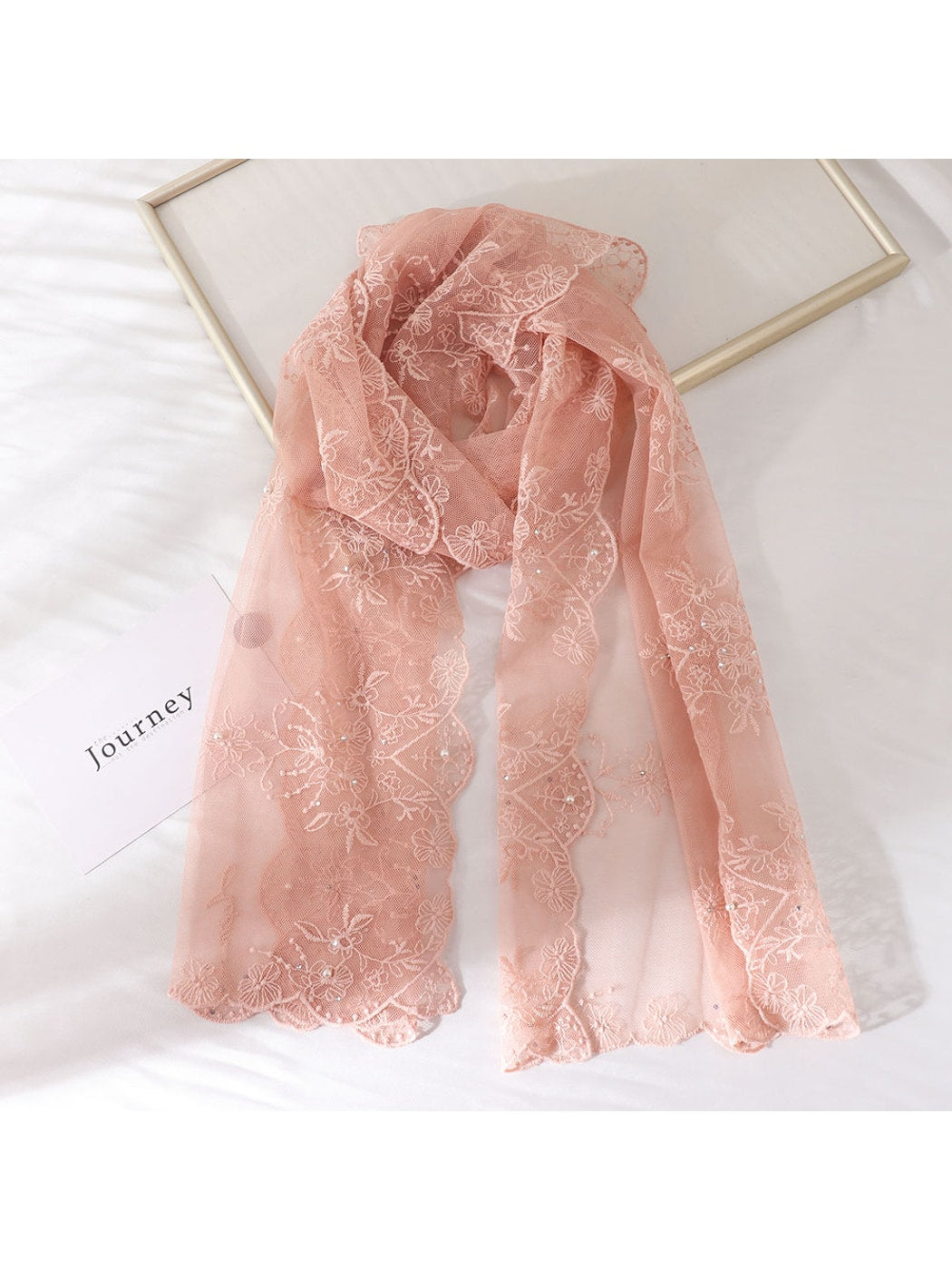 Scarvii - Floral Embroidered Sheer Long Neck Scarf