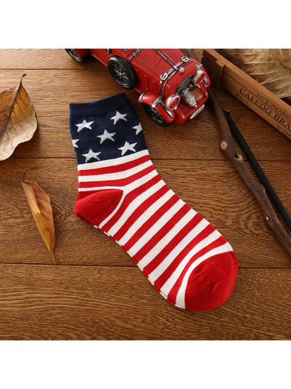 Side view of Rufia striped socks showing heel and toe reinforcement