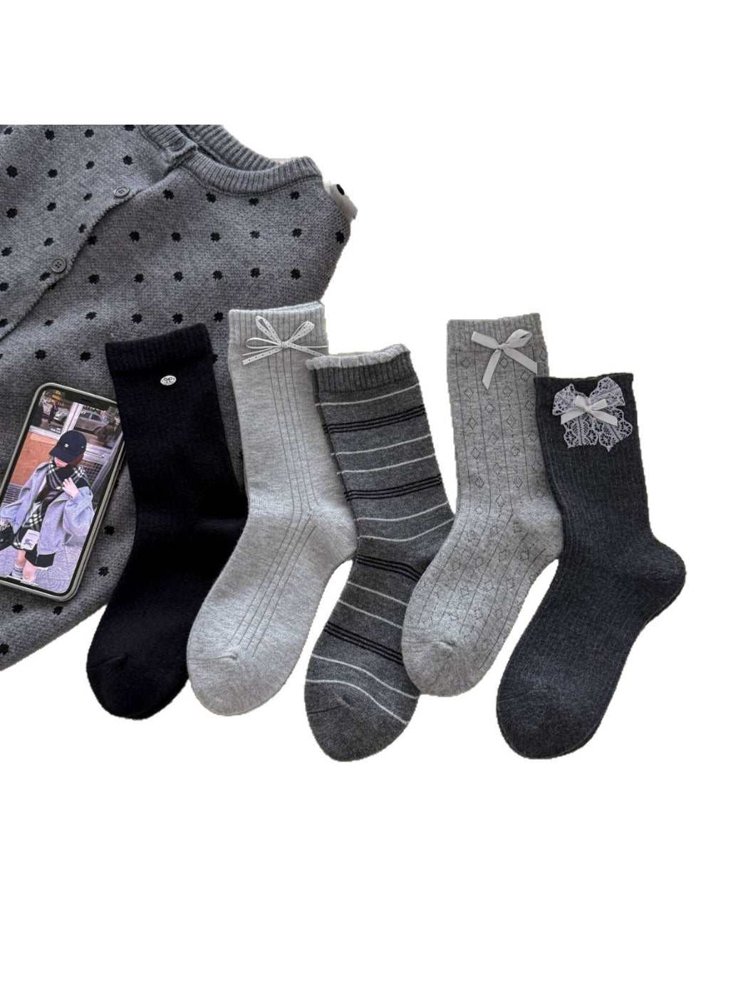 Rufia - Lace Bow Ribbed Socks