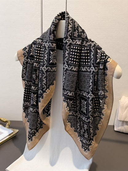 Scarvii - Elegant Herringbone Floral Square Scarf – Vintage Charm