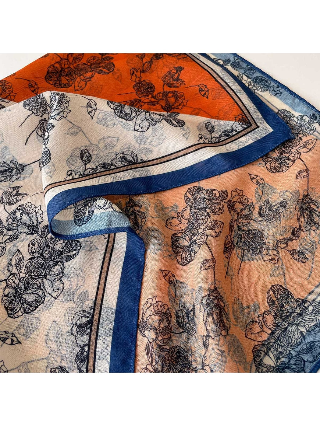 Scarvii - Dramatic Colorblock Floral Print Square Scarf