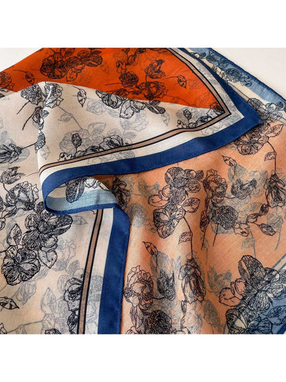 Scarvii - Dramatic Colorblock Floral Print Square Scarf