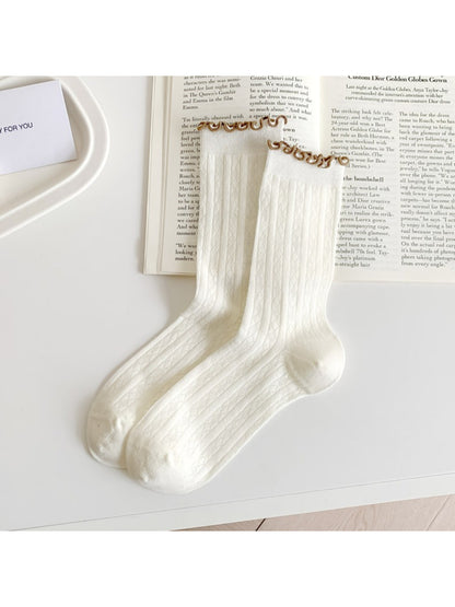 Rufia - Pastel Ruffle Edge Cable Knit Crew Socks