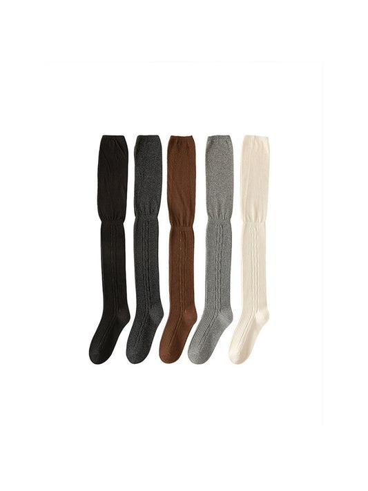 Rufia - Solid Color Textured Knee-High Socks