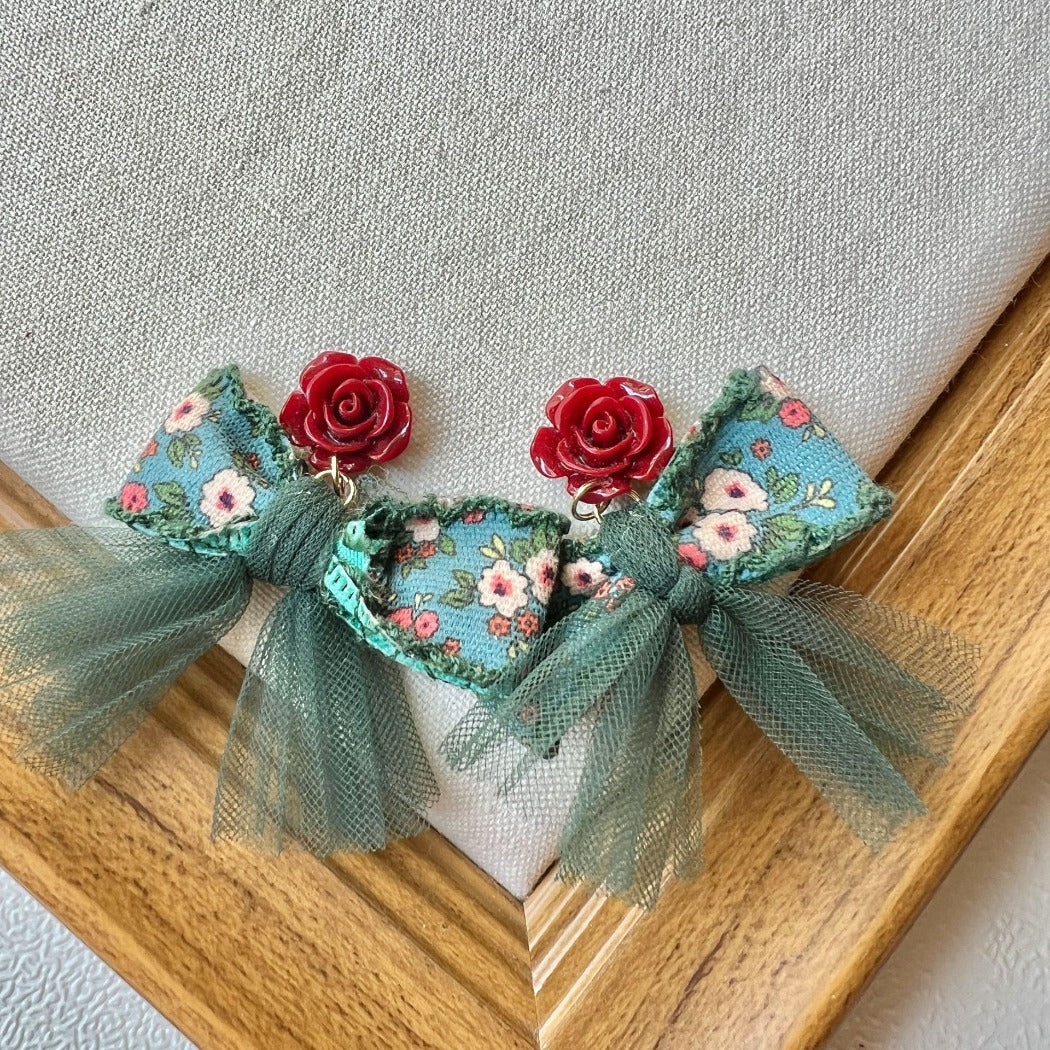 Earwish - Elegant Rose And Bow Earrings - Unique & Romantic