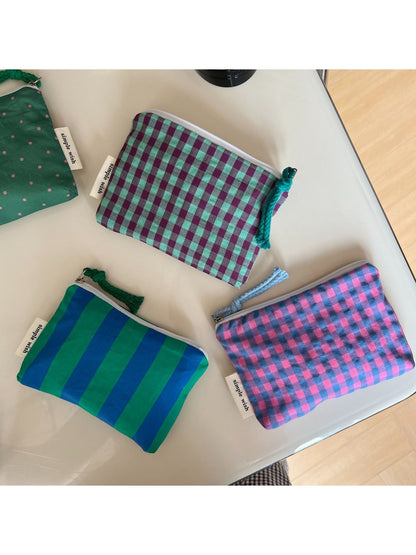 Cosbai - Polka Dot and Check Print Zip Pouch