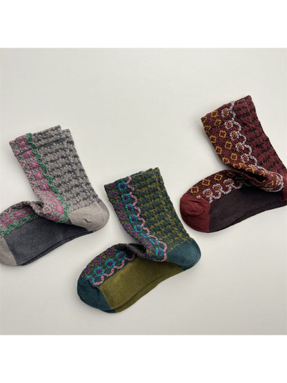 Rufia - Folk Knit Pattern Crew Socks