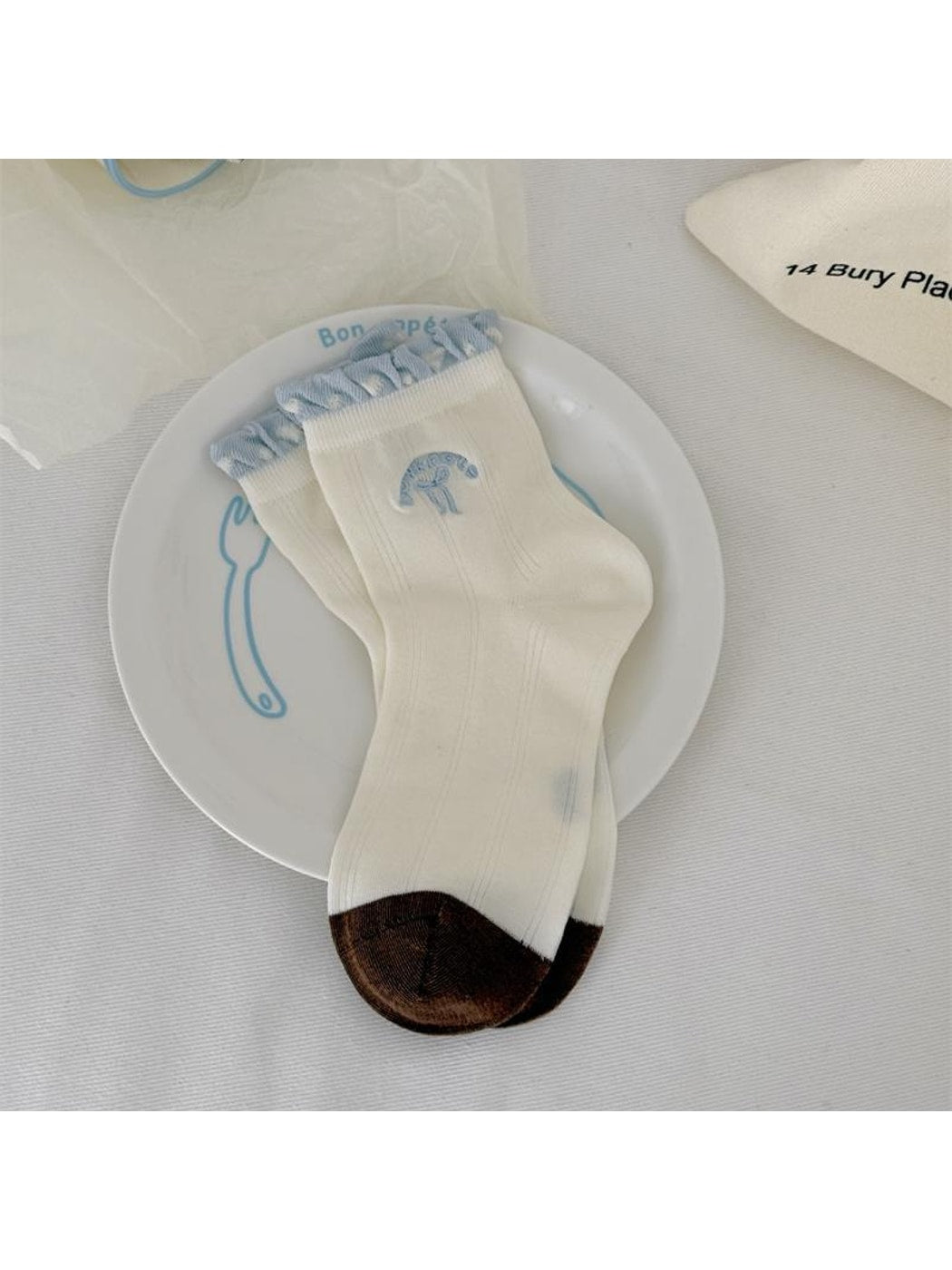 Rufia - Playful Embroidered Ruffle Crew Socks