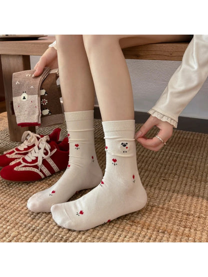 Rufia - Sheep Ribbed-Cuff Crew Socks