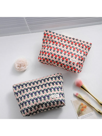 Cosbai - Retro Floral Pattern Cosmetic Storage Bag Pouch