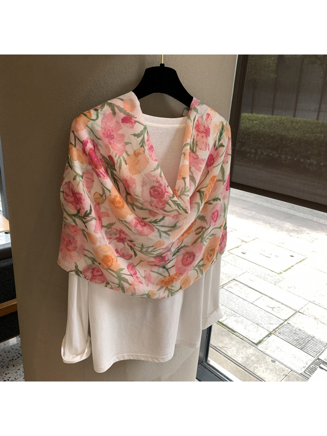 Scarvii - Floral Print Draped Shawl Scarf
