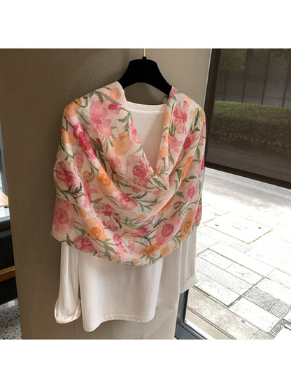 Scarvii - Floral Print Draped Shawl Scarf