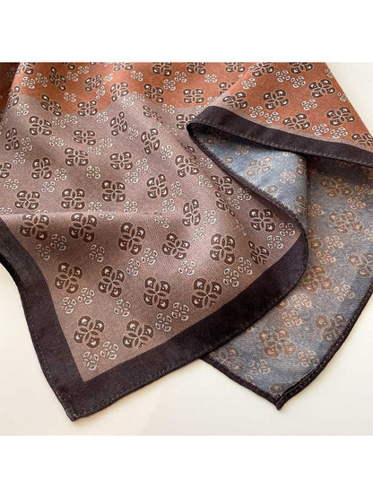 Scarvii - Vintage Four-petal Floral Printed Square Scarf