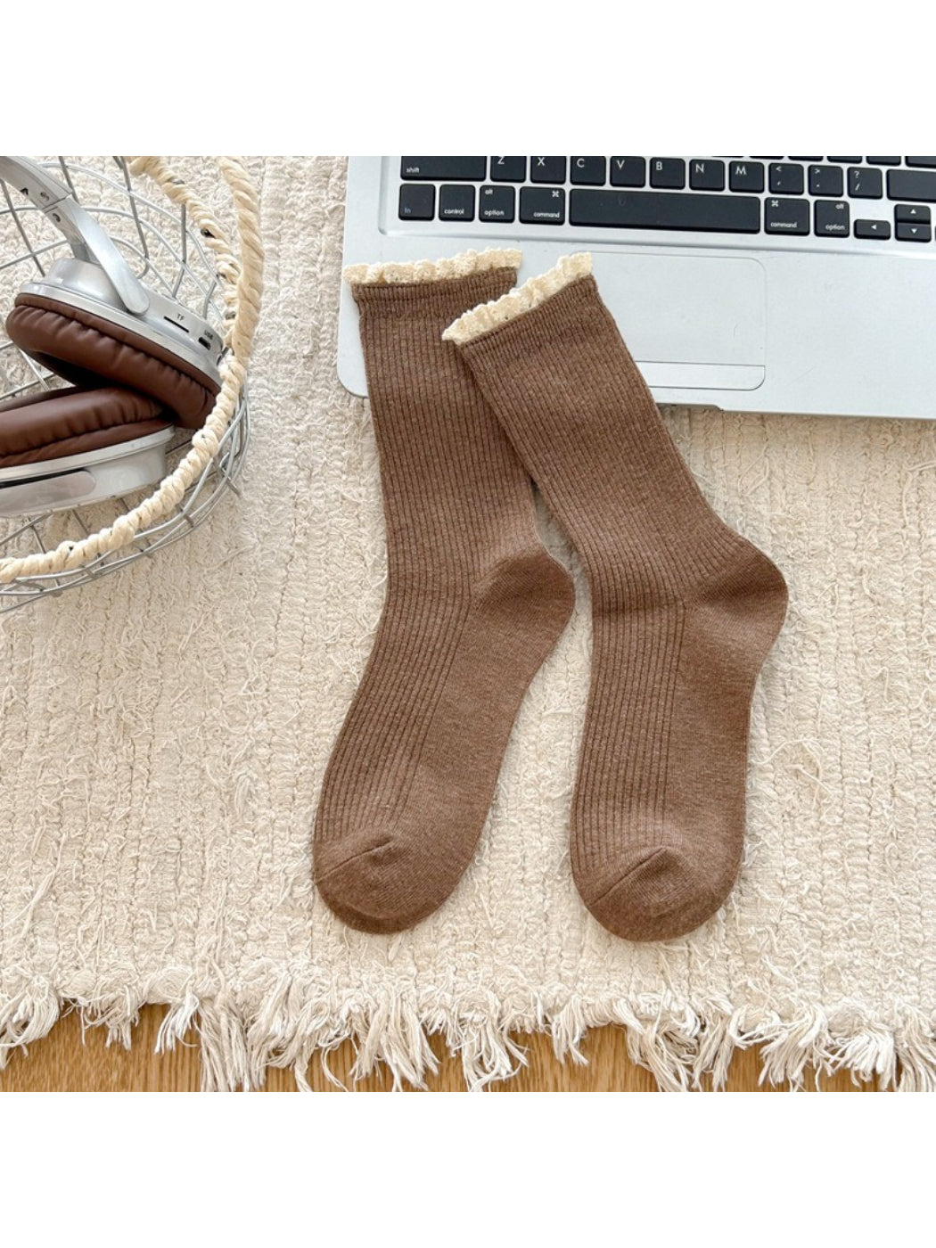 Rufia - Ribbed Lace Trim Crew Socks product image 8