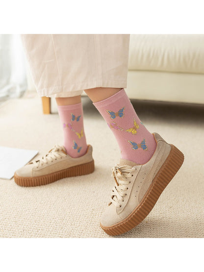 Rufia - Delicate Butterfly Motif Crew Socks