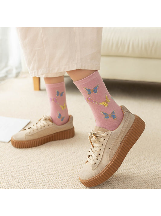 Rufia - Delicate Butterfly Motif Crew Socks