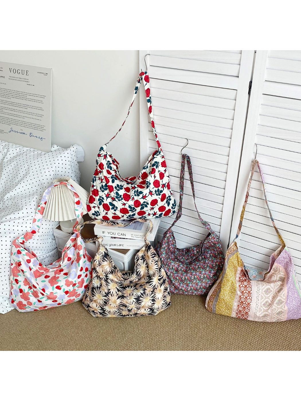 Close-up of floral pattern on Cosbai soft shoulder bag fabric