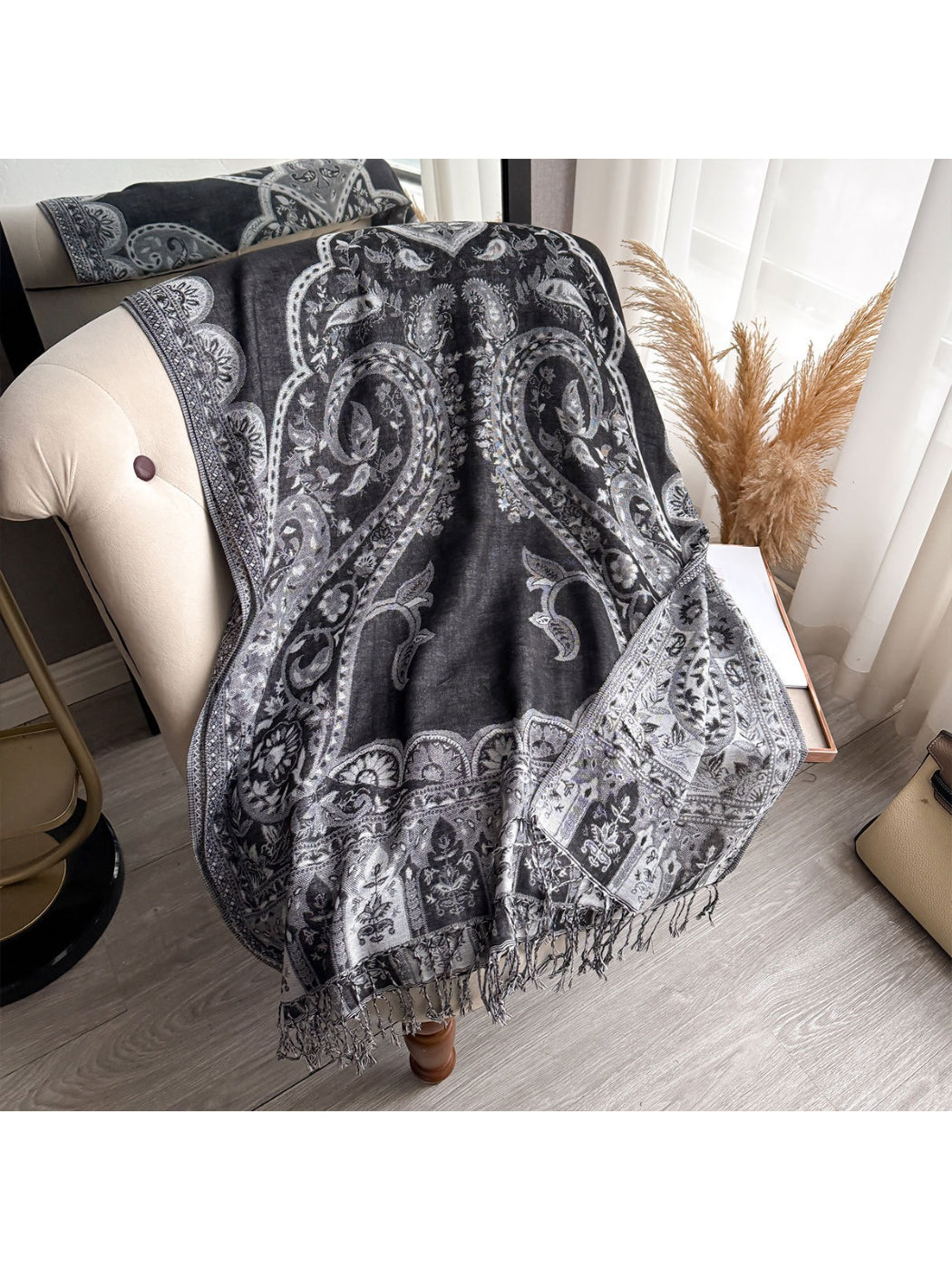 Scarvii - Burgundy Paisley Fringe Scarf Wrap