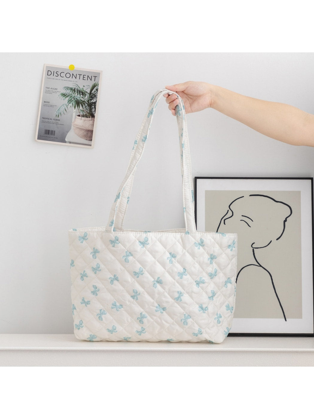 Cosbai - Bow and Floral Patterns Quilted Tote Bag
