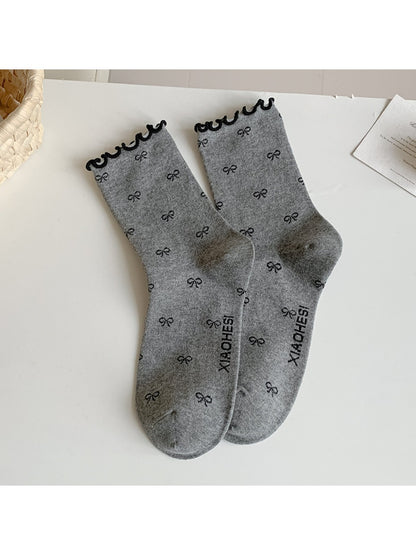 Rufia - Women's Rolled Cuff Socks with Bow & Floral Pattern