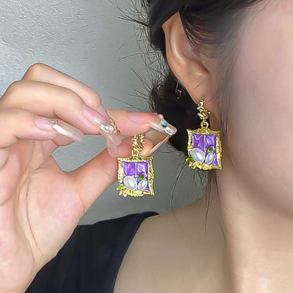 Earwish - Vintage Purple Painting Earrings – Artistic & Elegant