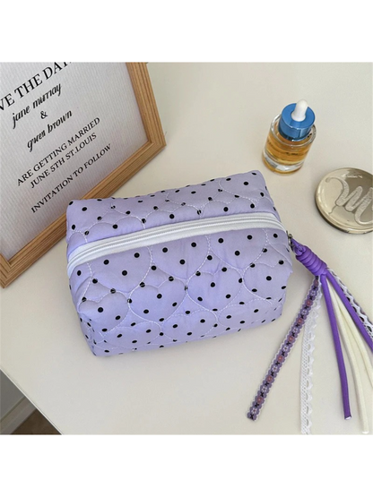 Cosbai - Polka Dot Heart-Quilted Makeup Bag