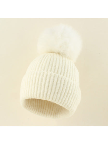 Haila - Brimless Ribbed Pom Pom Winter Knit Beanie