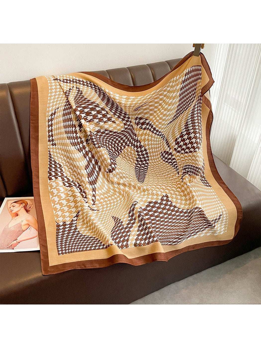 Scarvii - Printed Houndstooth Border Square Scarf