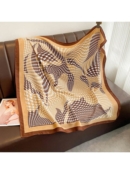 Scarvii - Printed Houndstooth Border Square Scarf