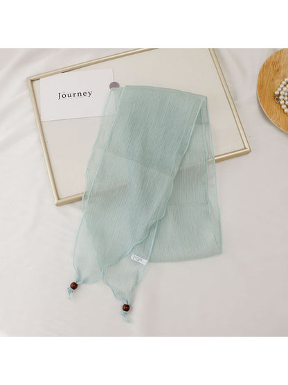 Scarvii - Solid Color Pleated Narrow Long Scarf