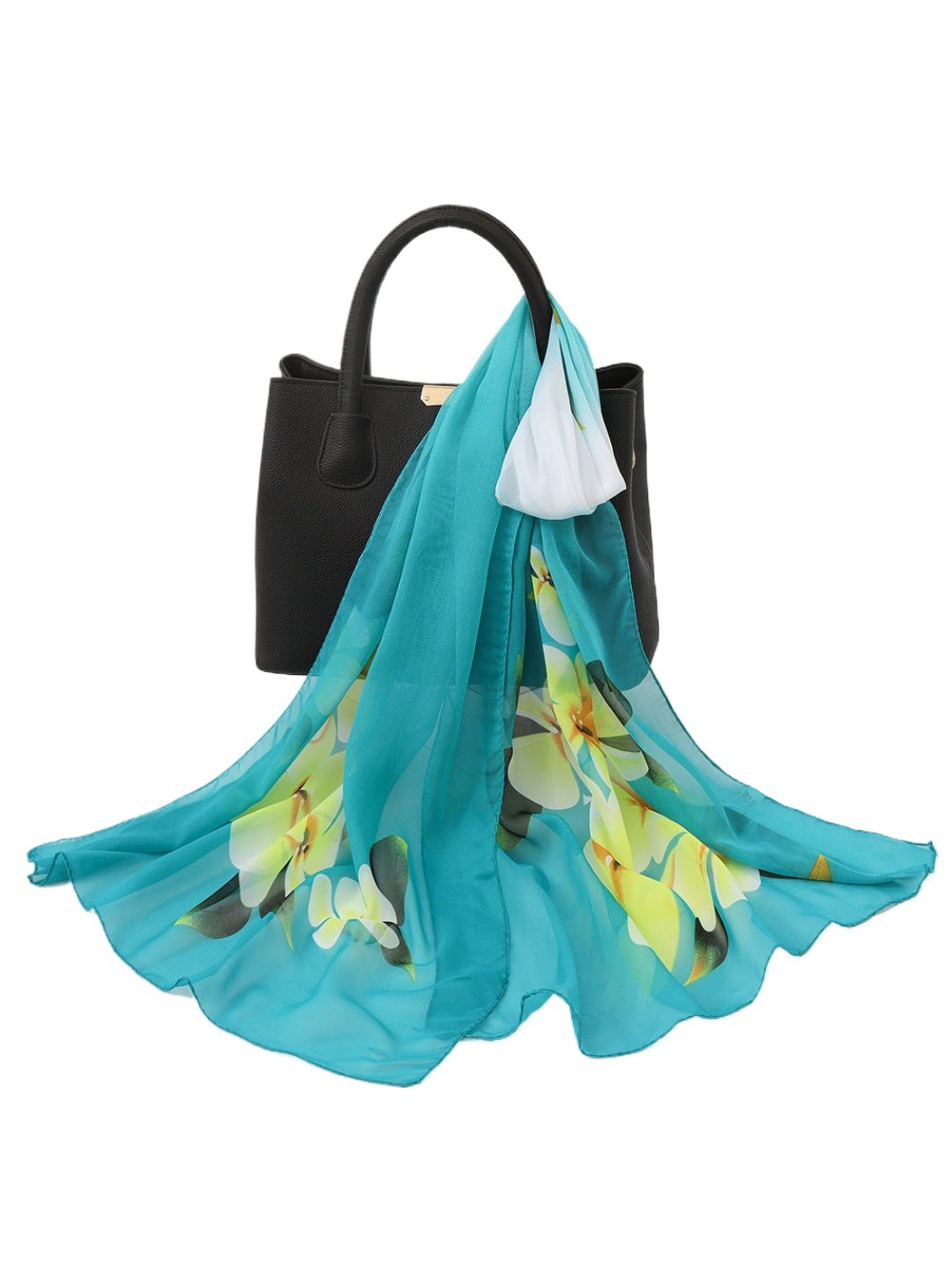 Scarvii - Large Floral Print Sheer Scarf