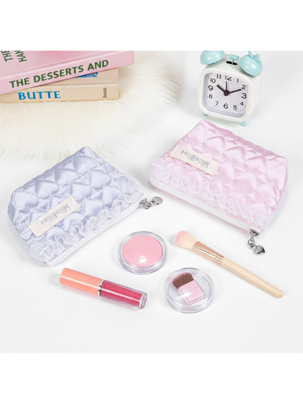 Cosbai Quilted Heart Cosmetic Pouch displayed standing upright on white background
